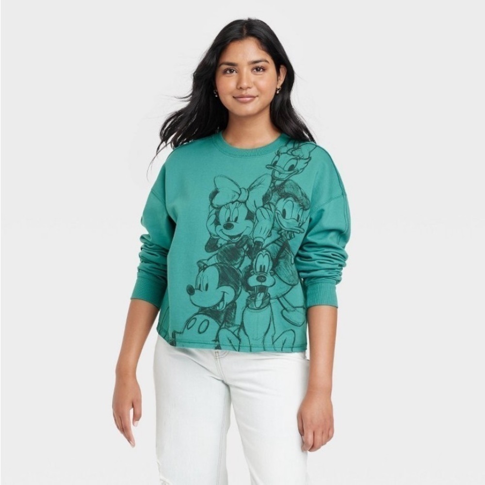 Women's Disney Caricature Graphic Sweatshirt - Green nwt